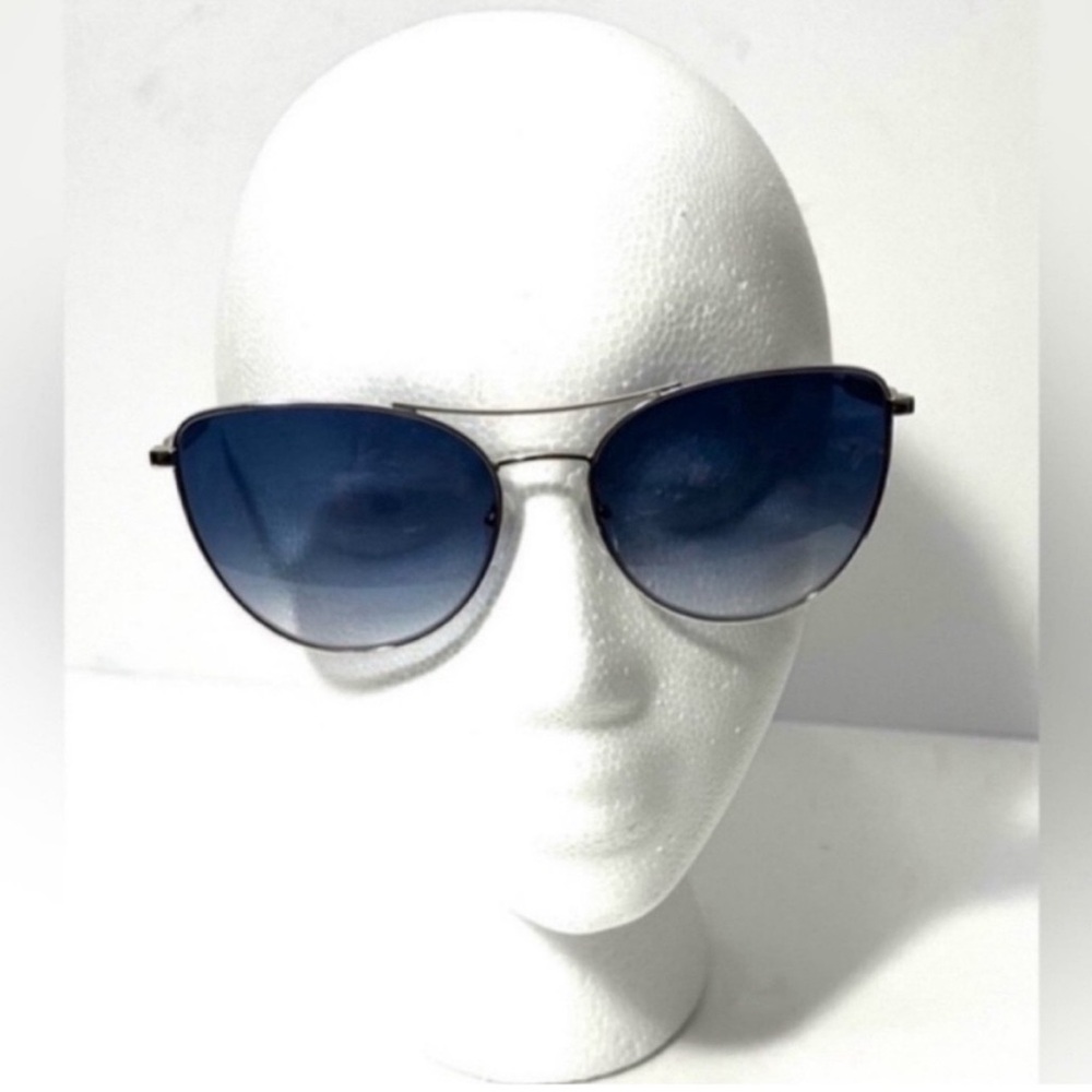 New Longchamp Paris Cat Eye Aviator Sunglasses Silver Frame Blue Lens With Case
